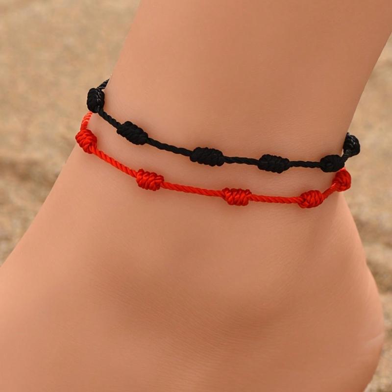 2pcs/Set Fashion Resort Style Casual Lucky Woven Women Anklet Bracelet Set