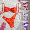 European And American Printed Bikini Swimsuit Female Sexy Lace-Up Halter Split Two-Piece Bikini Vacation Swimsuit