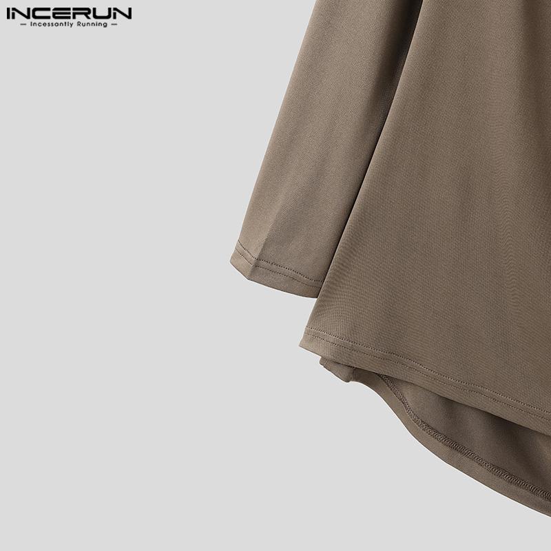 INCERUN Men Off Shoulder Long Sleeve Ruffled Irregular Long Fitted Tops