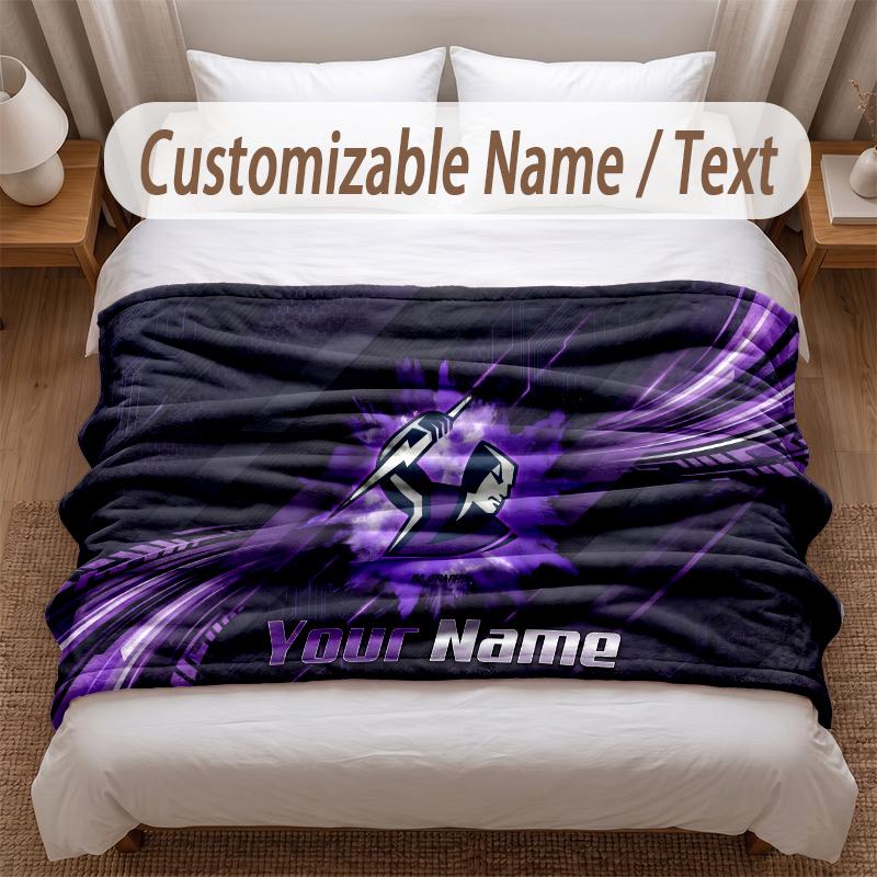 Melbourne Storm Printed Flannel Blanket Custom Name Text Soft Warm Throw For Bedroom Holiday Gift