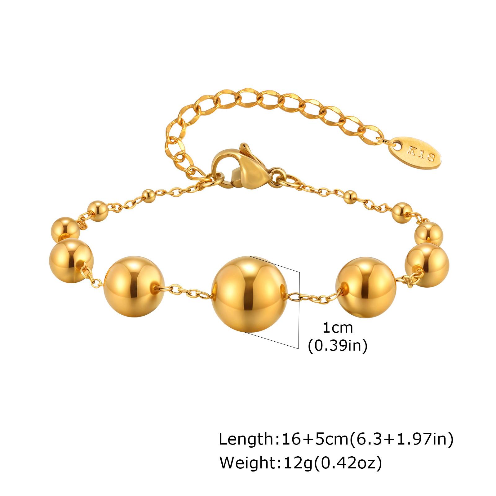

Stainless Steel Round Ball Beads Chain Bracelet for Women, 18K PVD Gold Plated Statement Waterproof Hand Wrist Jewelry
