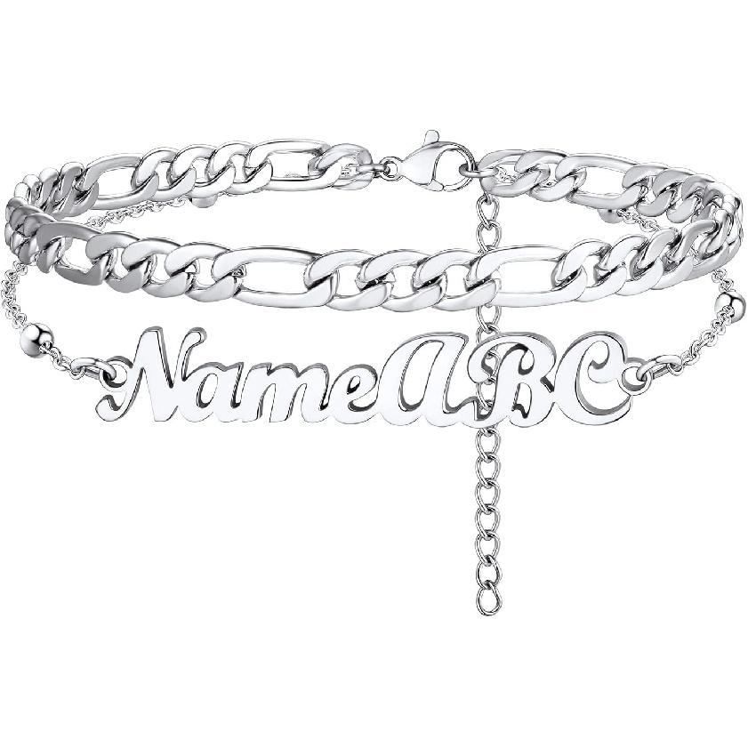 PROSTEEL Alla moda Design Manette/Testo Personalizzato Cavigliera da Donna, Cavigliera in Acciaio Inossidabile 316L, colore Argento/Oro/Nero,Basso