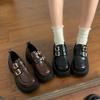 Moccasin women's shoes 2025 autumn new small height increase 7 small leather shoes retro belt buckle Velcro loafers