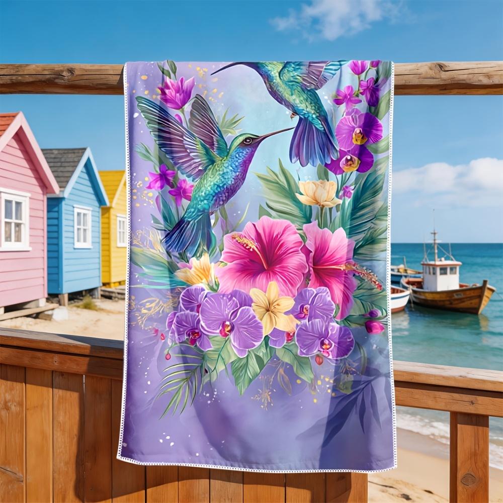 Exquisite Tropical Floral Beach Towel Resort Decor Vibrant Bird Orchid Print Pool Decoration Summer Beach Accessories Home Decor