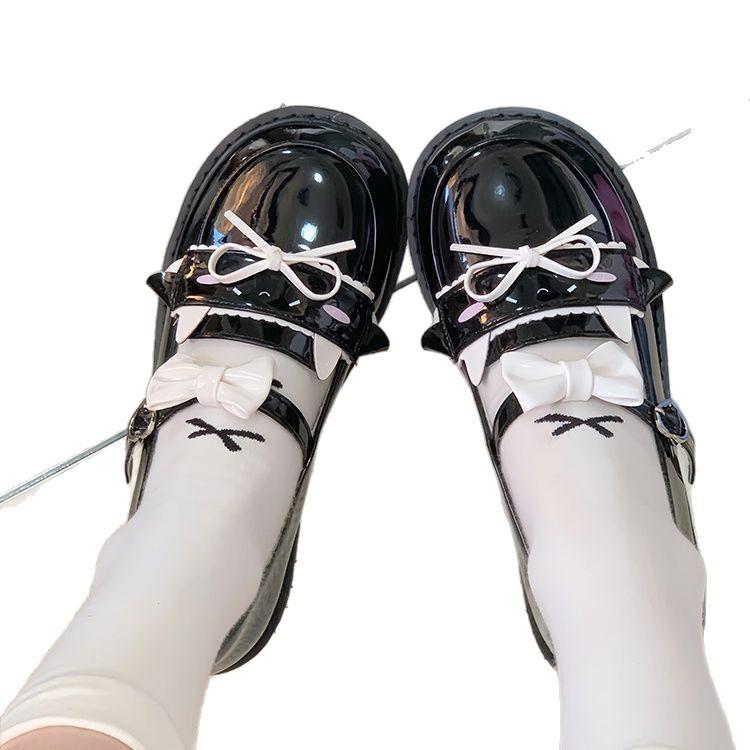 Original Lolita Shoes Cute Girl Single Shoes Jk Flat-bottomed Shaoluo Bow Japanese Small Leather Shoes