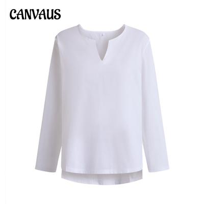 Spring and Autumn Women's Loose Type Collarless Long Sleeve Shirt