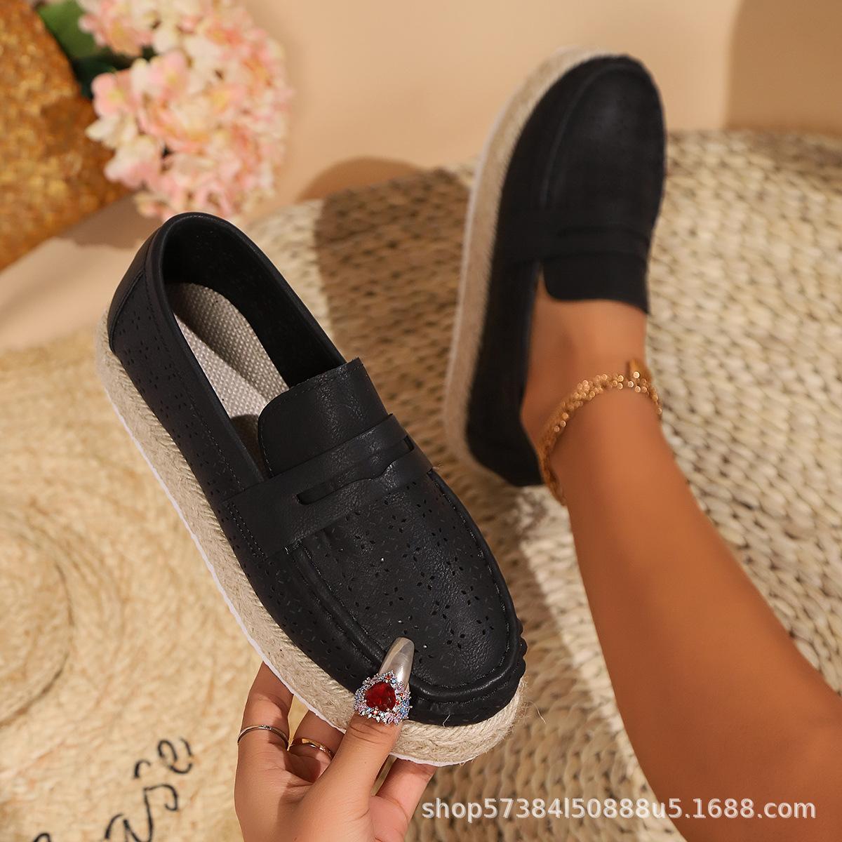 

2025 summer new foreign trade large size retro embroidery comfortable fashion versatile one pedal thick bottom casual woman 36 чёрный