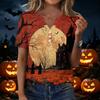 Womens Casual Halloween Printed V Neck Short Sleeve Button Down T Shirt Top for Daily Wear Holiday Party Outfit