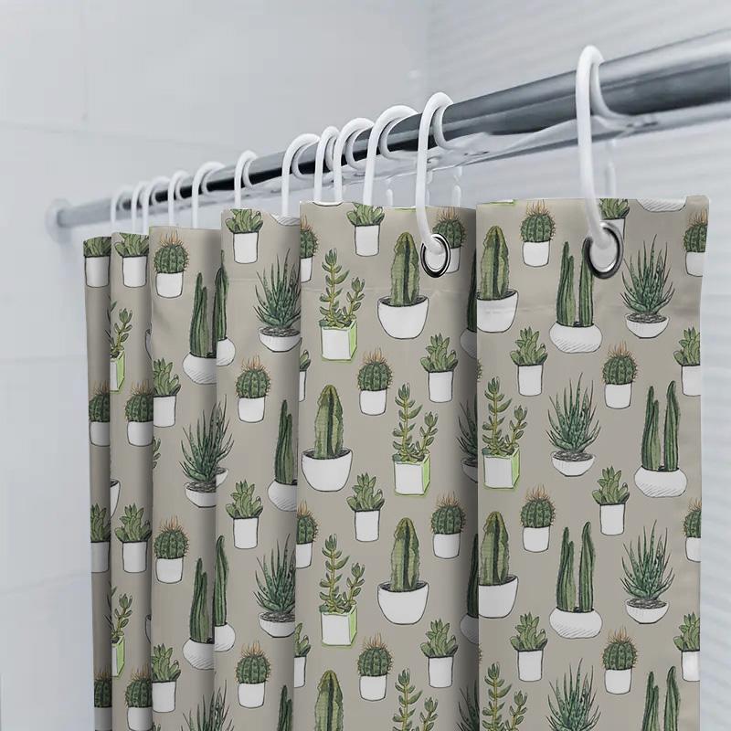 Cactus Shower Curtain Desert Botanical Plants Pattern Bathroom Decor Waterproof Liner Vintage Farmhouse Style Home Textile