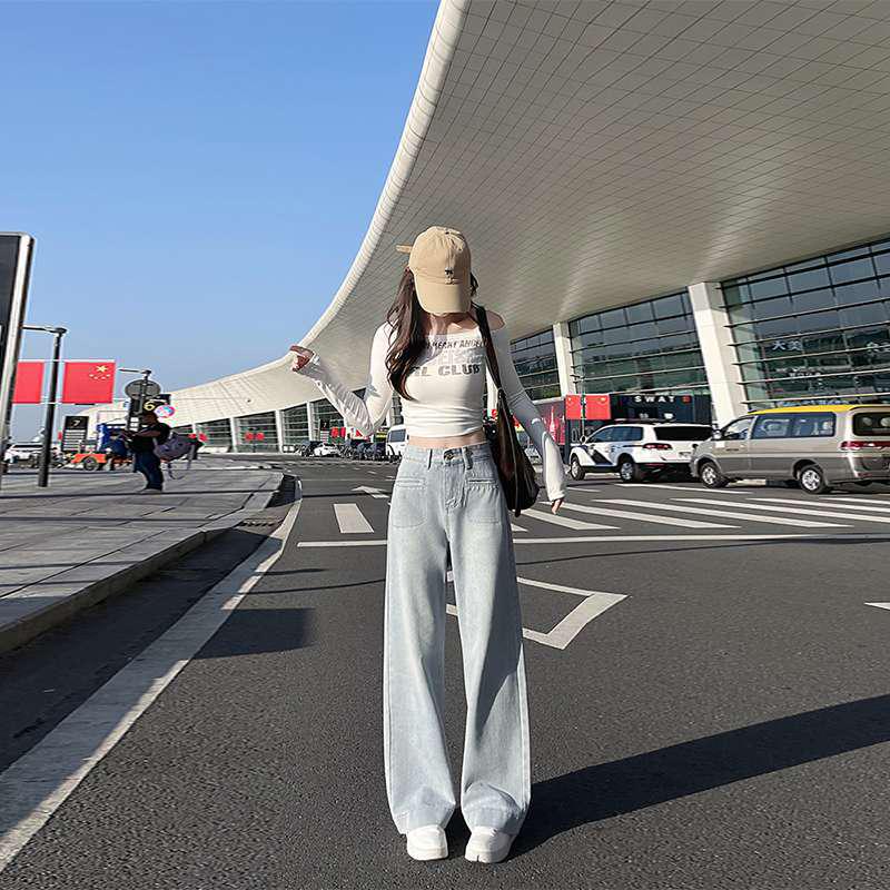 

Women s 2026 Winter Plus Size Blue Denim High-Waisted Loose Slimming Wide-Leg Pants XL