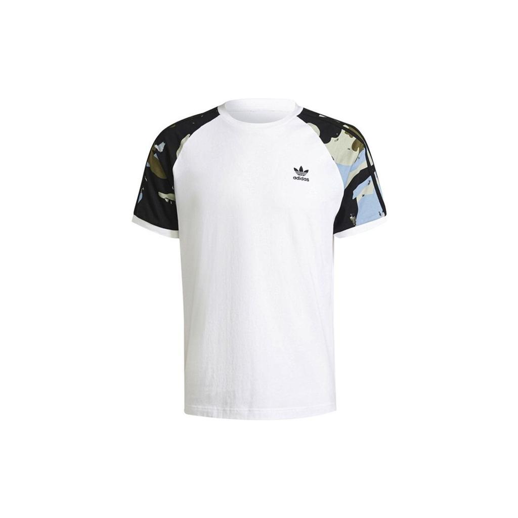 Adidas Originals Camouflage Patchwork Sport Crew Neck Short Sleeve T-Shirt Men Tops White H13486
