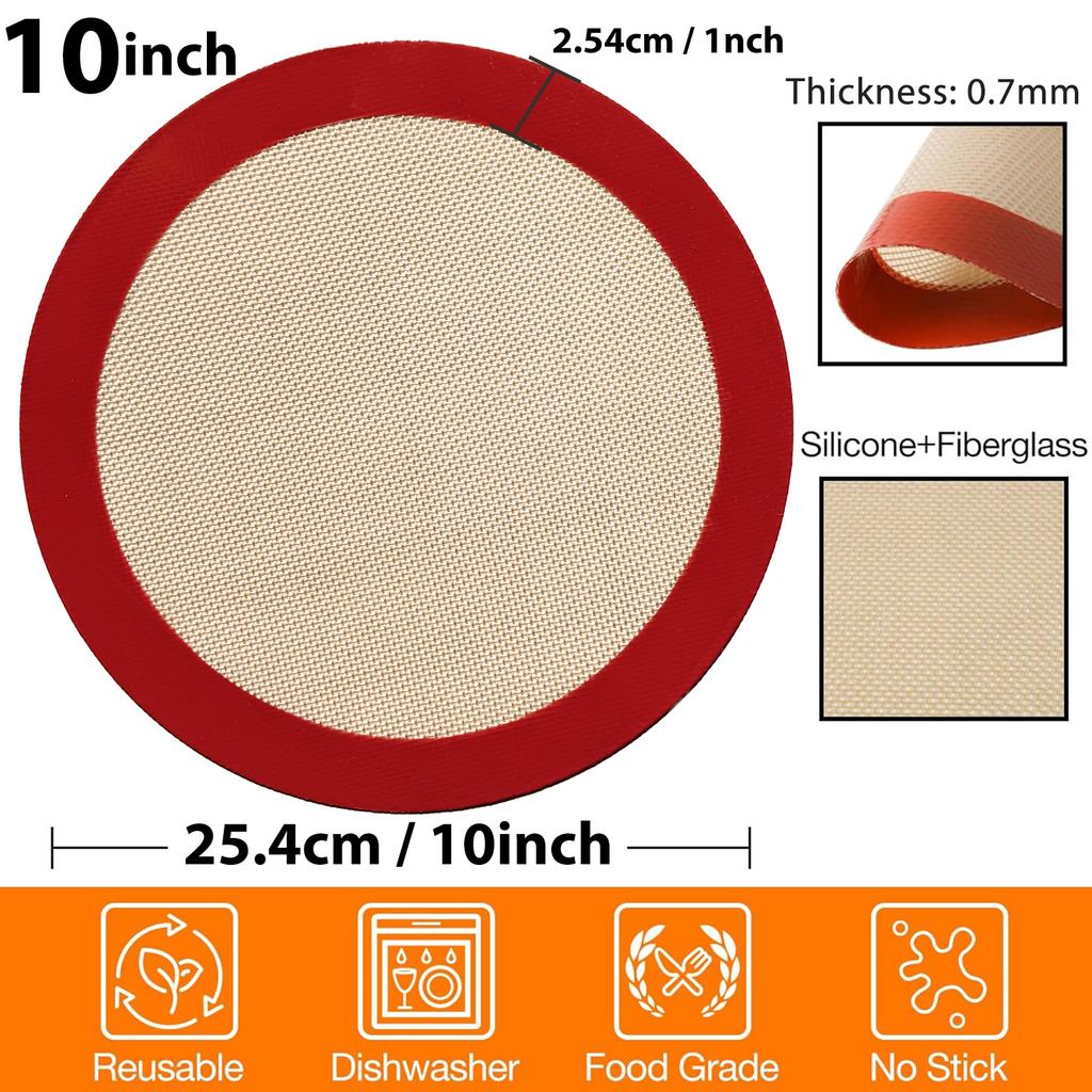 8/9/10inch Round Silicone Baking Mat, Non-Stick Reusable Sheet Liners for Air Fryer, Oven, Baking Pans, for Cake/Pizza/Pastry