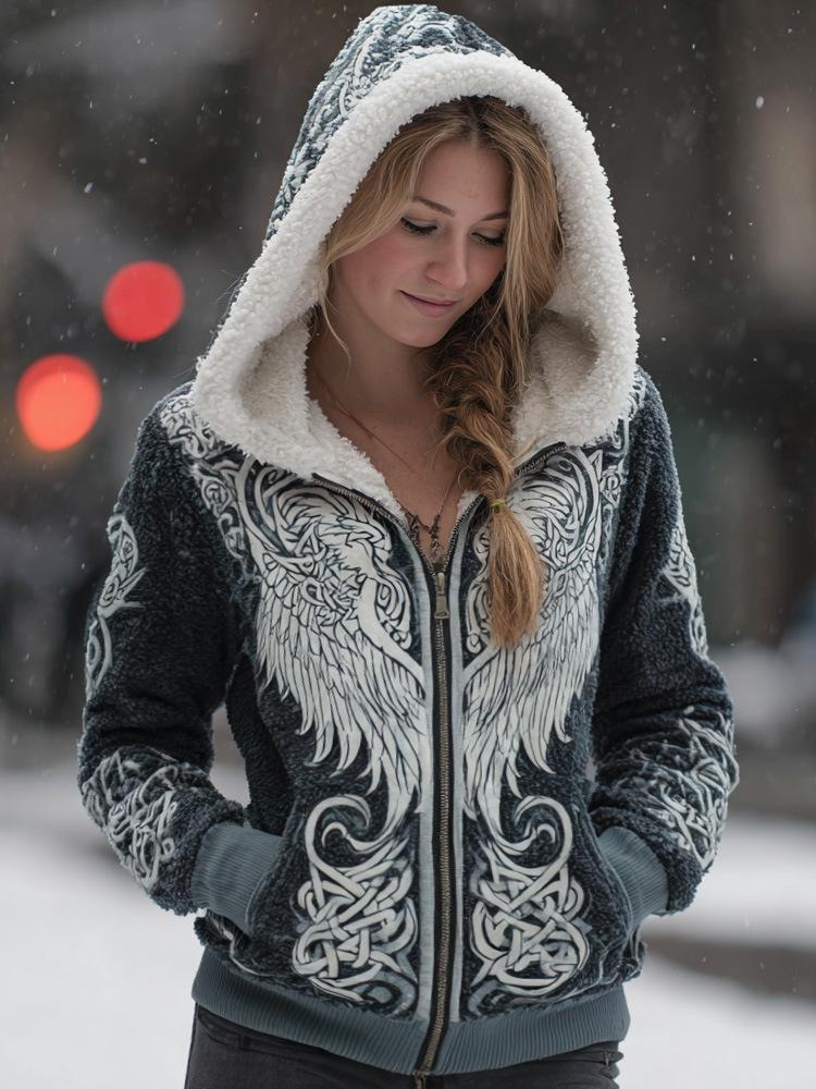 Damen Schneeflocke 3D-Druck Flanell Reißverschluss Kapuzenjacke Winter Warm Fleece Hoodie Lässiger Langarmmantel S-5XL