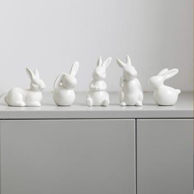 Cute White Easter Bunny Figurines Ceramic Small Rabbit Sculpture Desktop Decor 8 Designs Animal Ornaments Easter