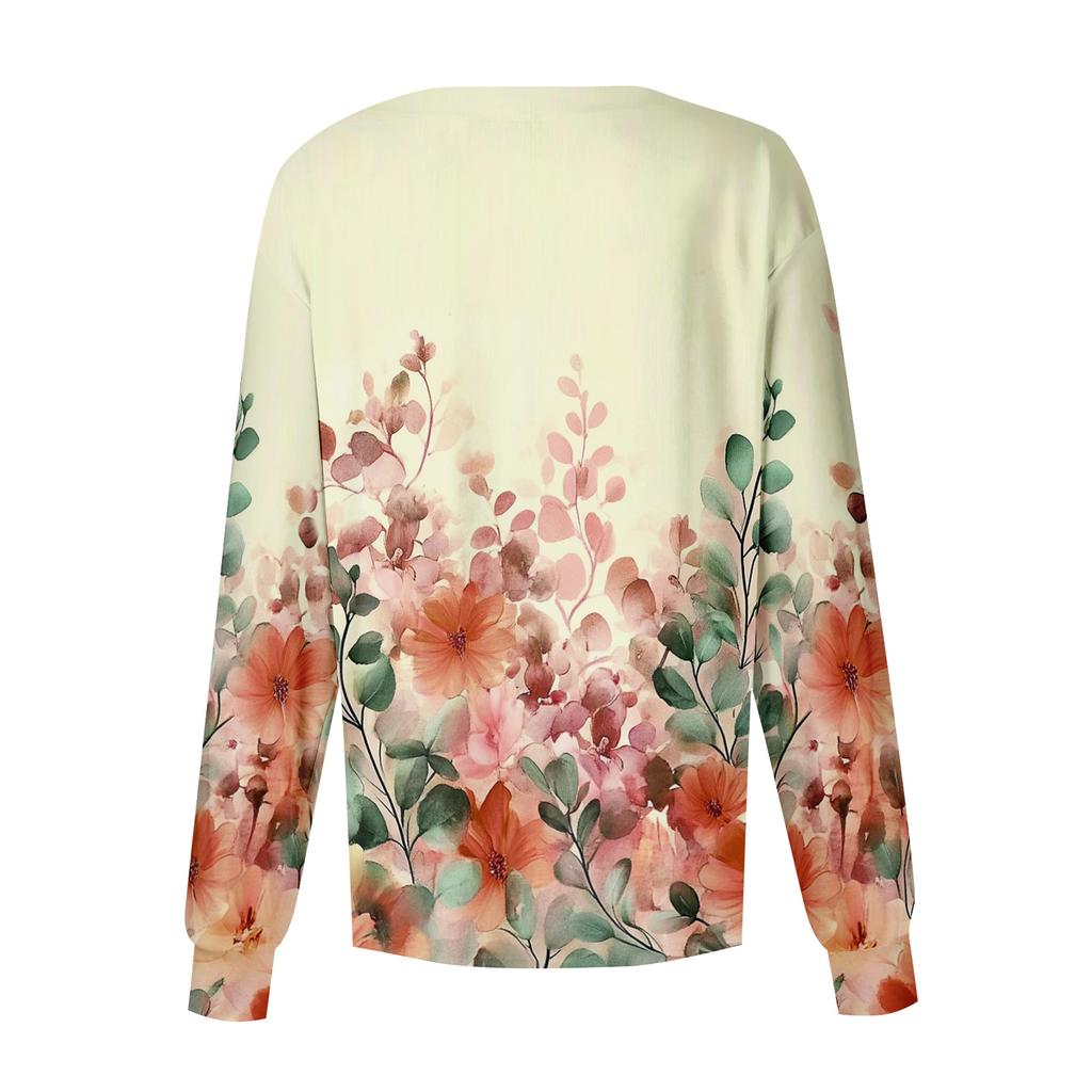 Women's Casual Long Sleeve Single Breasted Floral Print Caregiver Cardigan Top Lightweight Button Up Shirt for Daily Wear