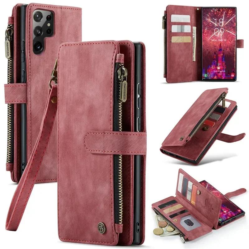 CaseMe Flip Leather Phone Case For Samsung Galaxy S26 Ultra S25 Edge S24 FE S23 S22 S21 S20 Plus S10 Note 20 Ultra Zipper Wallet Card Bag Cover Coque