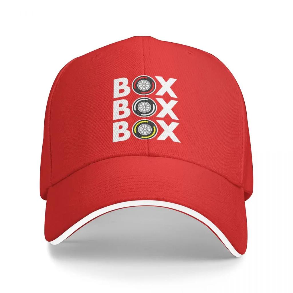 Box Box Box Tyre White Text Design F1 Car Racing Washed Mens Baseball Cap Sunprotection Trucker Snapback Caps Dad Hat Golf Hats