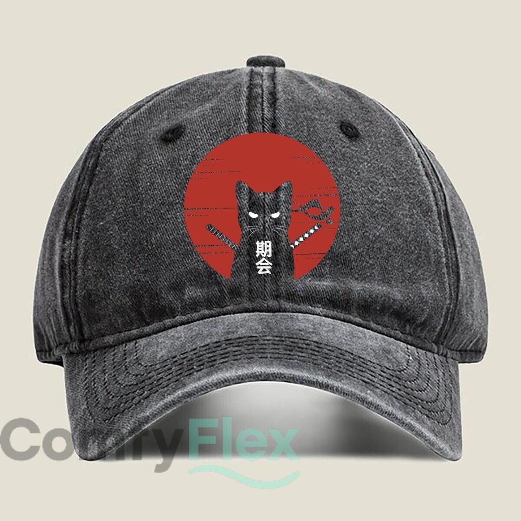Samurai Cat Meeting Fashion Washed Baseball Cap Outdoor For Womens Unisex FeUnisex Beach Dad Hat Hip Hop