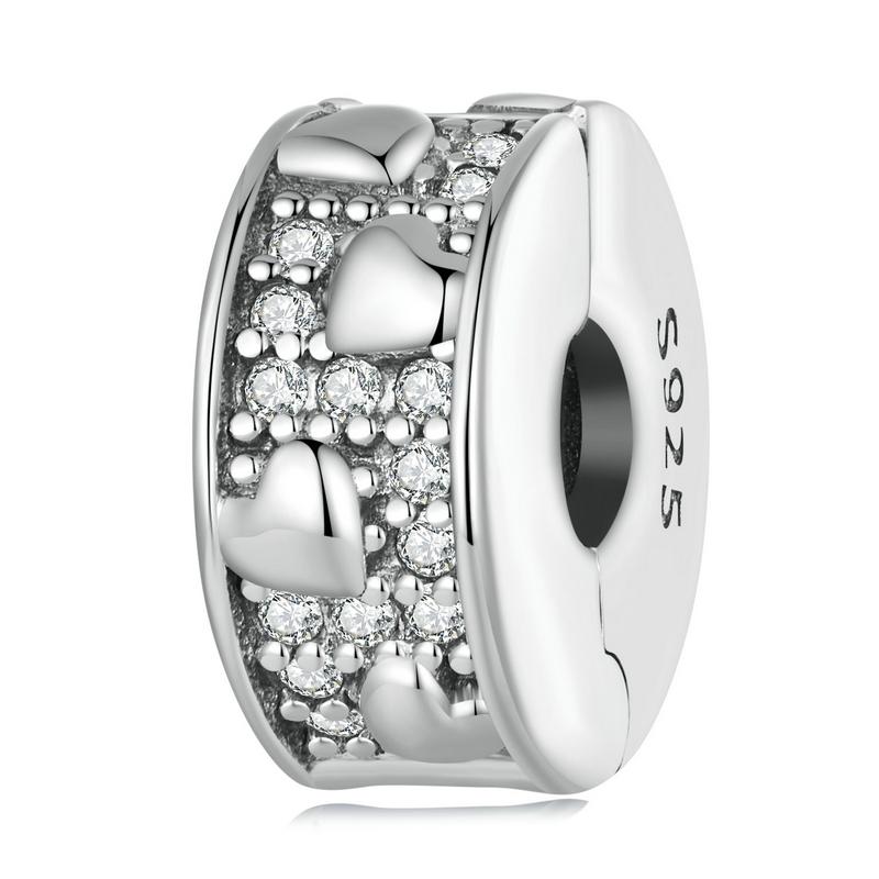 BAMOER 925 Silver Clasp CZ pave Clip Charms Daisy Beads Stopper Safety Chain fit Charm Bracelet Jewelry Clip