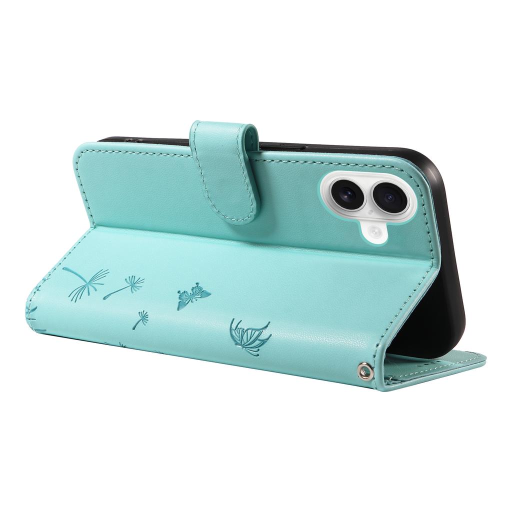 For iPhone 16 Leather Case Wallet Phone Cover Dandelion Imprint