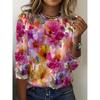 Women's 3D Printed Long-sleeved T-shirt Loose Round Neck Spring and Autumn Casual Top