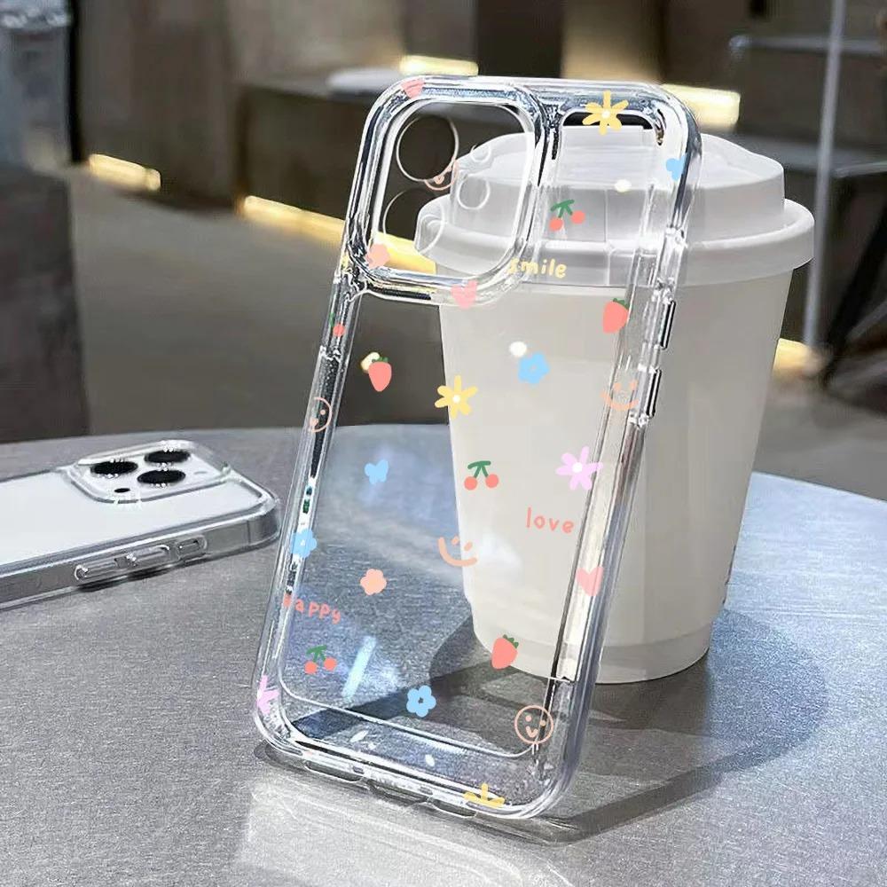 Clear Soft Shockproof Case For iPhone 17 16 13 12 11 14 15 Pro Max 14 15 16 Plus 16E 17 Air Cute Floral Silicone Bumper Cover