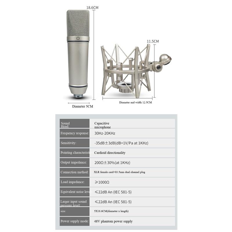 Top Studio Metal U87 Condenser Microphone Professional Cardioid Studio Mic for Recording Podcasting Voice Over Streaming Home  A