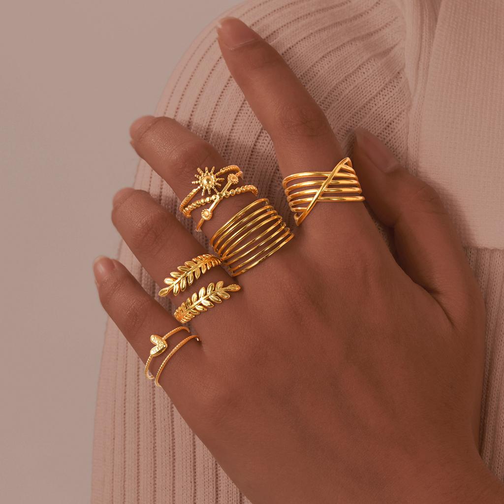 Vnox Aesthetic Geometric Rings For Women,Stainless Steel Smooth Adjustable Open Finger Ring,Elegant Jewelry Wedding Gifts