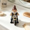 Retro Motorcycle Gnome Ornament Riding Figurine, Motorbike Dwarf Resin Statue Miniature Sculpture, for Home Office Desk Bookshelf Decor
