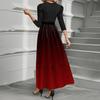 Women's Fashion Casual Belt Round Neck Gradient Splicing Elegant Temperament Three-quarter Sleeve Dress