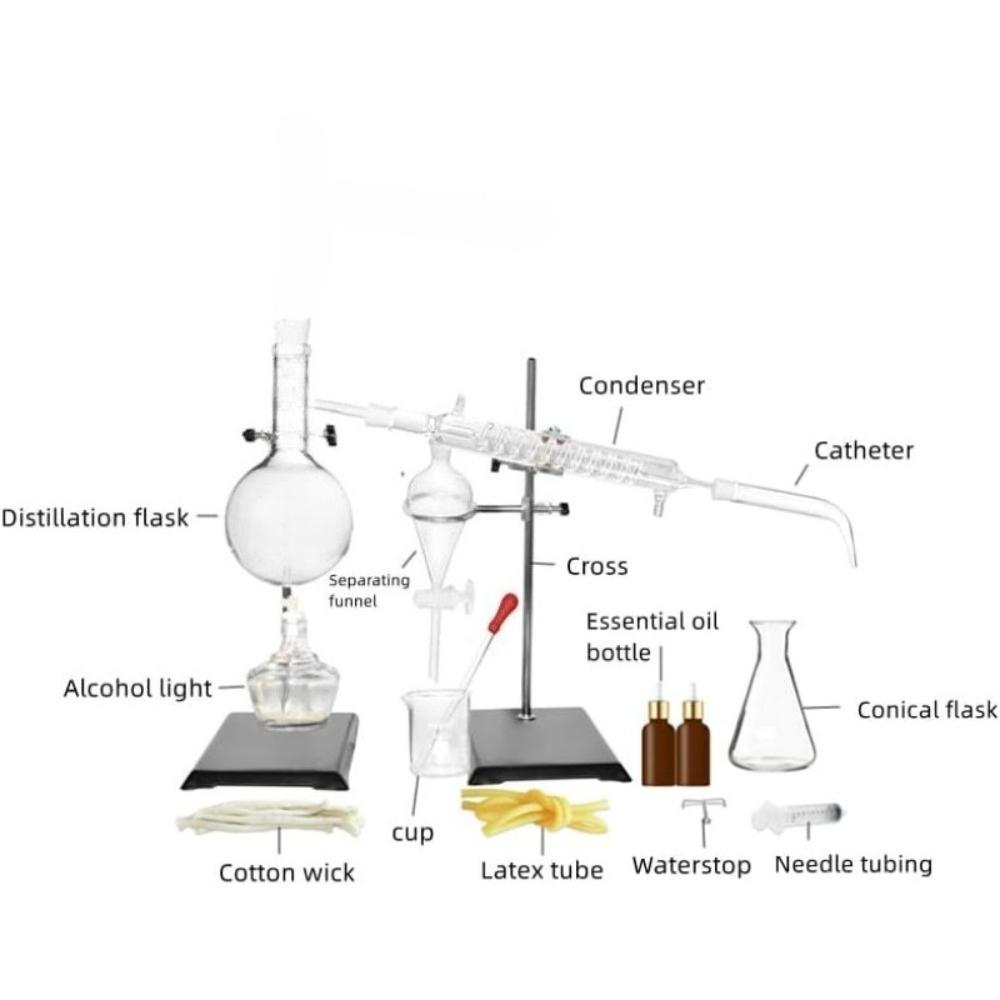 Apparecchio per Estrazione Olio Distillazione Vetro da Laboratorio 500ml Distillatore d'Acqua Purificatore Kit Vetro Idrosol Distillatore Alcool Moonshine