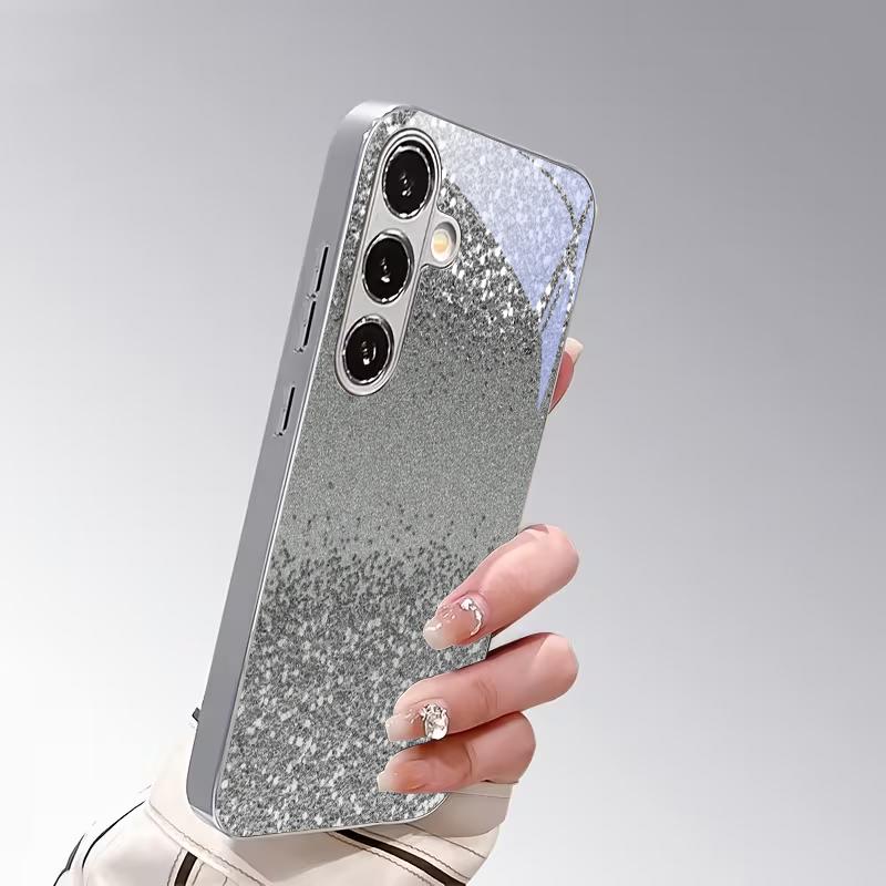 Metallic Sparkle Veil Electroplat Silver Phone Case For Samsung A31 A51 A71 A12 A22 A32 A42 A52 A06 A16 A17 A37 A33 Glass Cover