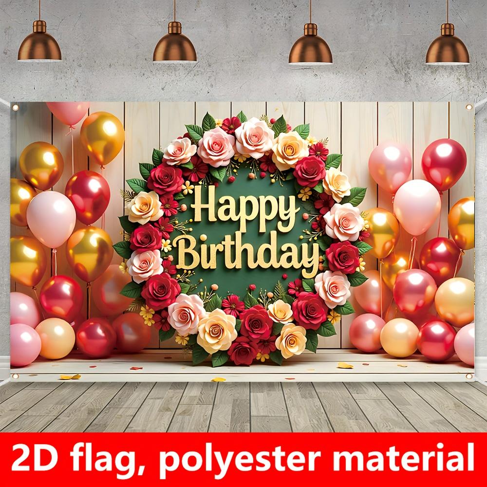 1Pcs Happy Birthday Balloons Floral Celebration Decoration Background Birthday Backdrop Decorations For Photo Studio Booth Party