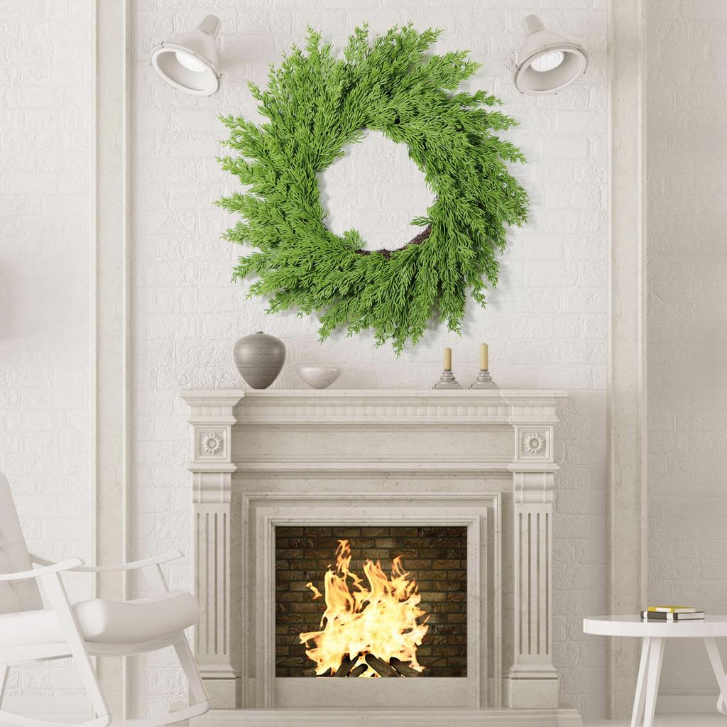 19.7 Inch Pine Wreath for Front Door PE Rattan Artificial Xmas Wreath for Wall Window Porch Indoor Outdoor Decor Green Wreath