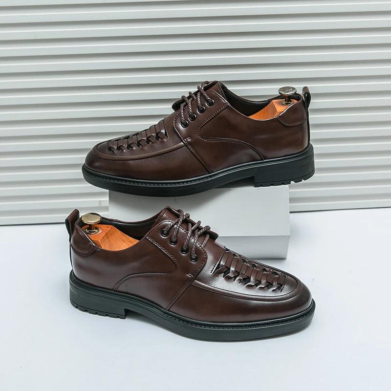 Fashion High End Brand Men's Thick Soled Oxford Shoes Hollow Breathable Loafers Versatile for Men's Business Leisure Shoes Free Delivery