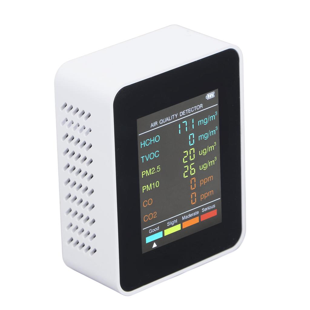 Air Quality Monitor Portable LCD Backlight Screen CO2 TVOC HCHO PM2.5 PM10 Detector with Alarm White
