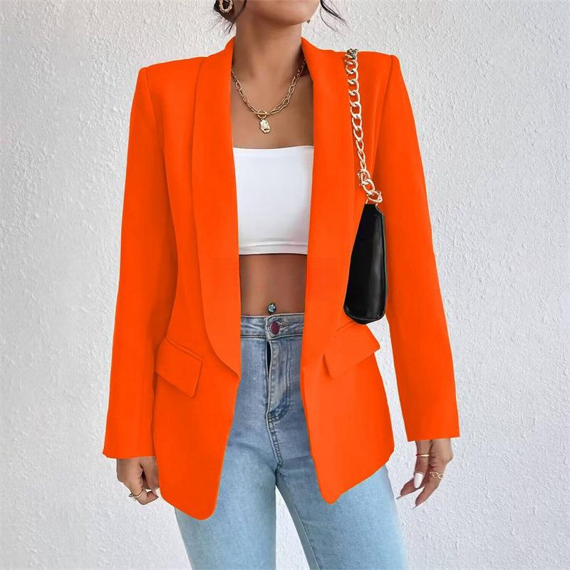 Women's Elegant Solid Color Long Sleeved Single Breasted Sports Jacket - Loose Fit, Classic Silhouette, High-quality Stitching