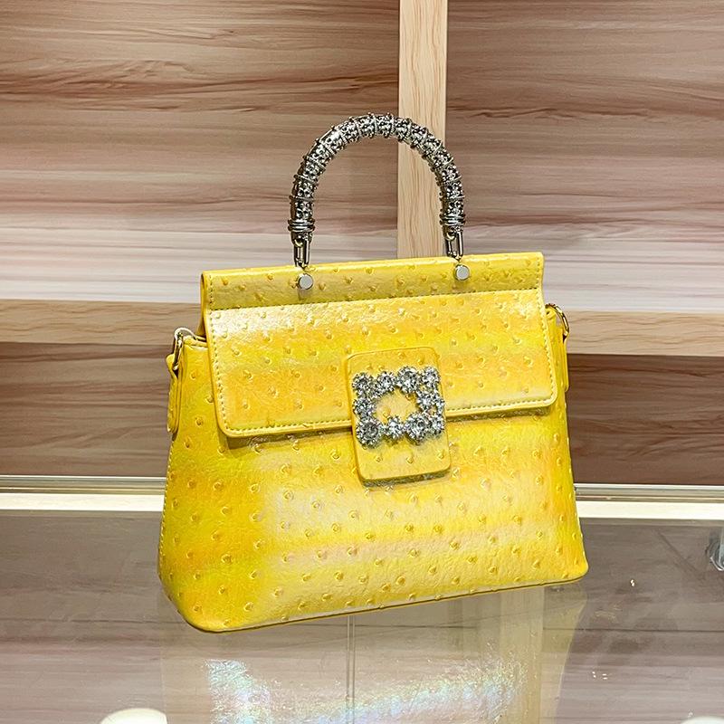 High-End 2025 Damen Crossbody-Tasche aus echtem Leder mit Strass-Straußenmuster