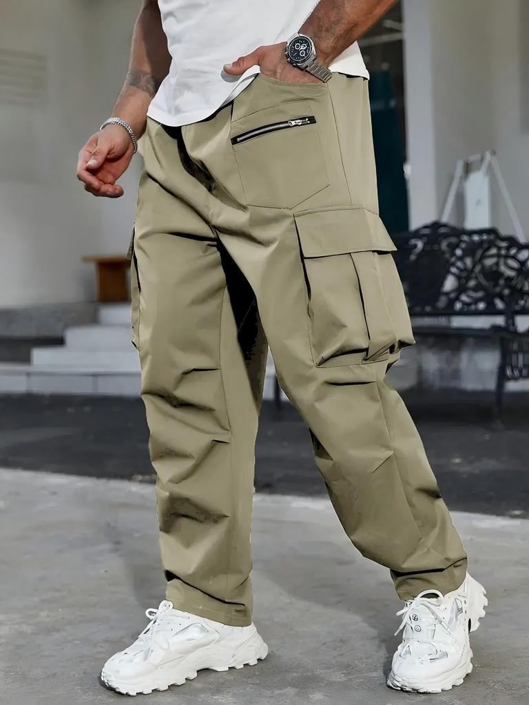 2025 Men's Outdoor Cargo Pants: Loose Fit, Multi-Pocket, Functional, Elastic Drawstring, Zipper Design