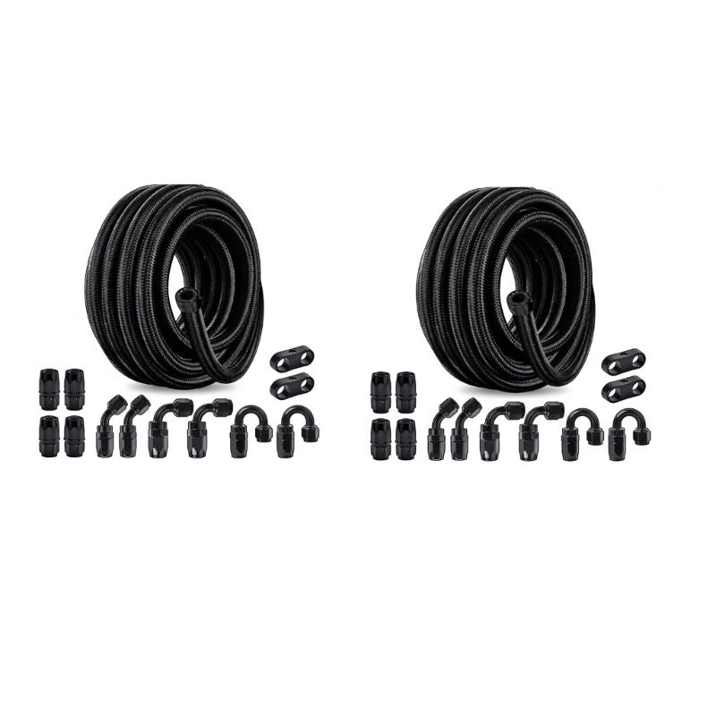 Fuels Hose Fitting Kit 6AN Black Nylon Braided Line with Straight Elbow 180 Degree Connector for Engine Bay Fuels Builds