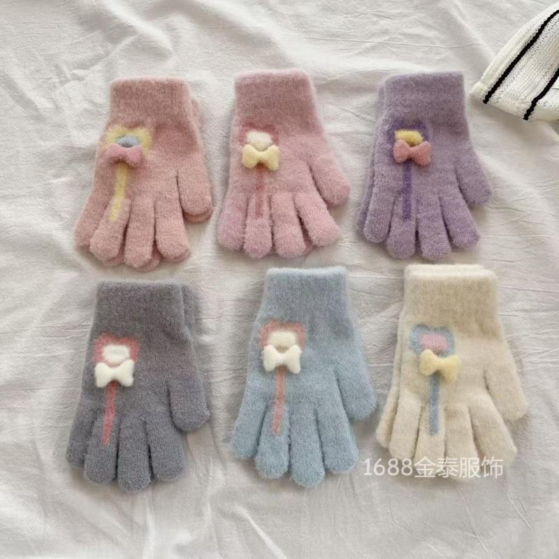 - Years Old Children's Gloves Autumn and Winter Warm Love Lollipop Finger Gloves Girls Fleece Thicker