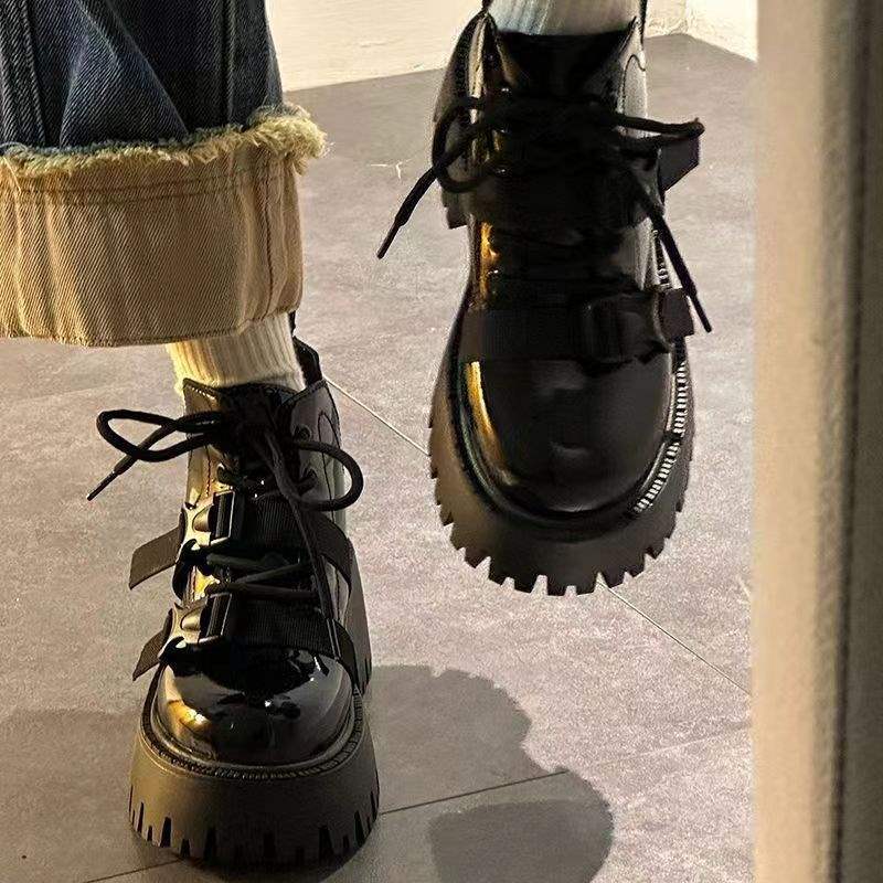 Maillard Short Martin Boots Women's Autumn and Winter Versatile Locomotive Boots Belt Buckle Thick-soled Martin Boots British Style Shows Thin Legs