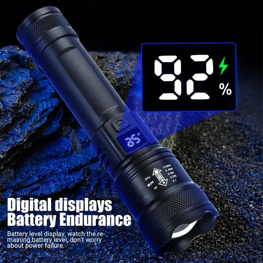 Powerful Tactical Torch High Power LED Flashlight USB Rechargeable Strong Light Lantern Super Long Range Lamp Outdoor Fishing