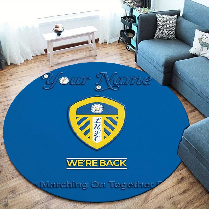 Leeds United Custom Name Round Area Rug,Carpet Rug for Living Room Bedroom Sofa Playroom Decor,Non-slip Floor Mat