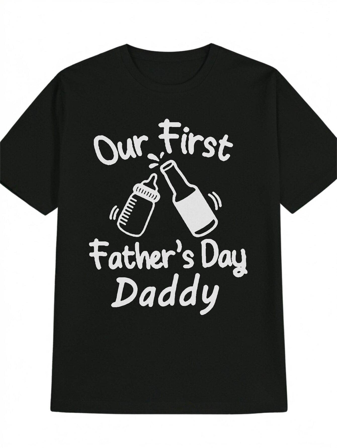 Our First Father s Day Daddy Graphic T-shirt - Casual Crew Neck L