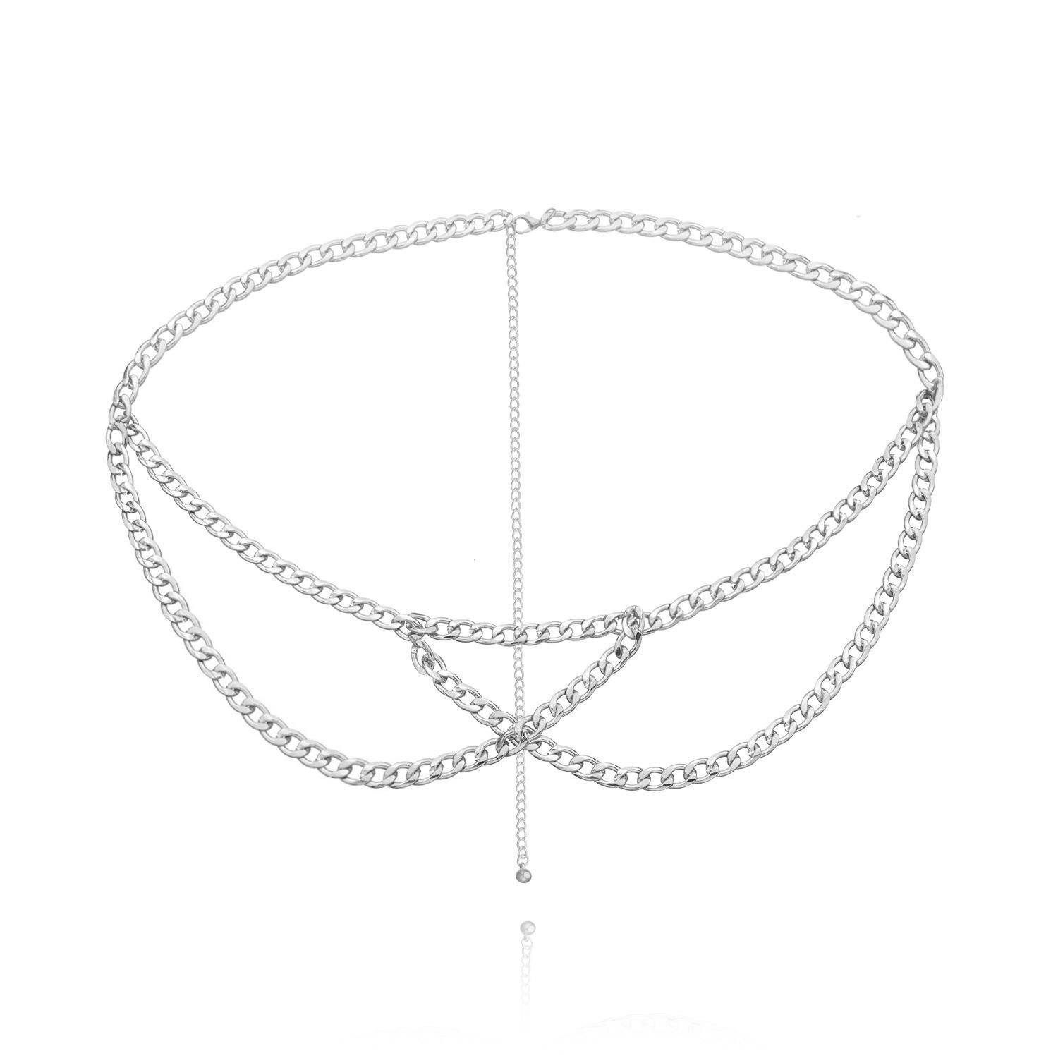 Europe, America, punk aluminum alloy multi-layer geometric body chain, women s retro sexy metal waist chain
