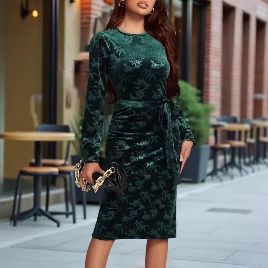 2025 Autumn/Winter Elegant Long-Sleeved Bodycon Slimming Midi Dress