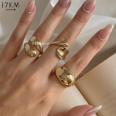 Juego de anillos abiertos geométricos lisos de color dorado a la moda para mujer, anillo grueso irregular de metal exagerado, regalos de joyería de moda