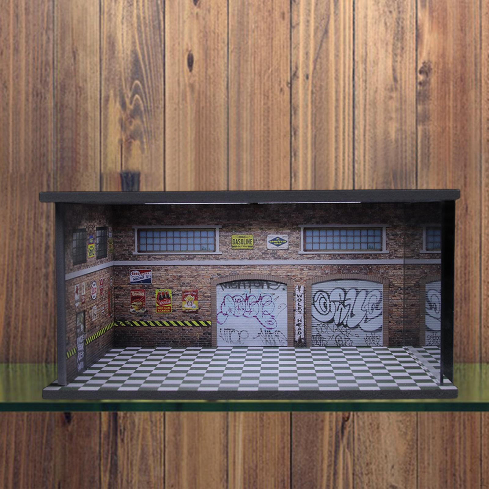

1/64 Model Car Display Case Auto Repair Shop Collectible Gift Photo Prop Dustproof Scenario Garage Style B