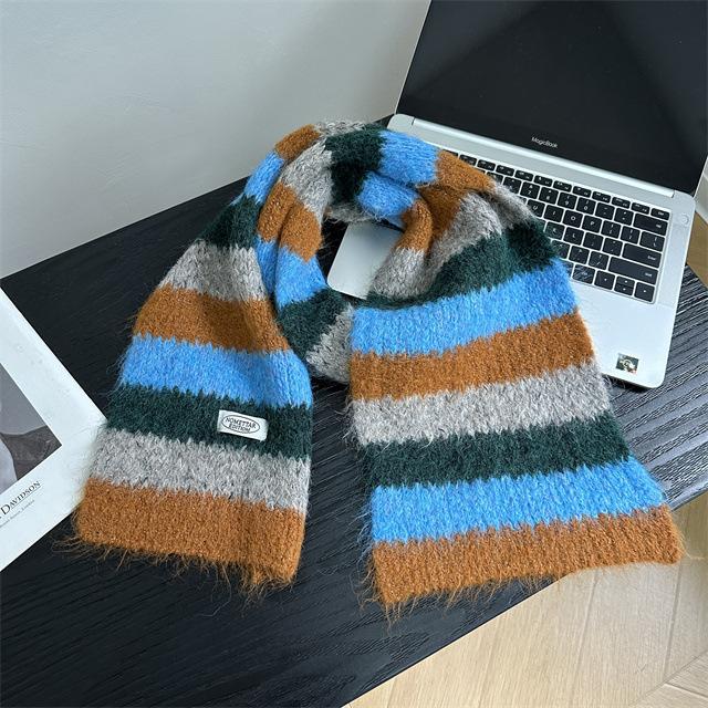 New contrasting stripes college style including knitted scarf women's autumn and winter warm versatile couple wool scarf